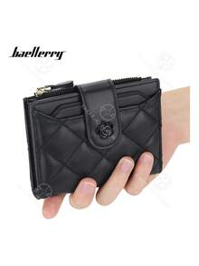 Cartera Mujer Billetera Piel Plegable Con Monedero Tarjetero - Negro - Ver 5
