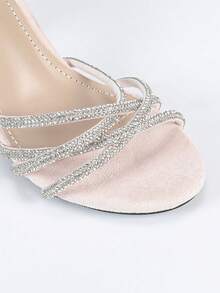 Giày sandal cao gót nữ, hở mũi, màu hồng nhạt, bộ sưu tập xuân/hè mới, phù hợp cho các buổi tiệc tối, hẹn hò, đám cưới, được các nhà tạo mẫu thời trang khuyên dùng, gót vừa phải thoải mái, đính đá, quai ngang mắt cá chân, giày sandal cao gót nữ. - Màu Hồng baby - Xem 8