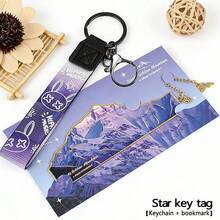 2PCS/Set Xingkong Mountain Bookmark And Keychain Gift Set, Men's And Women's Bag Pendant Keychain Small Gift For Male And Female Friends/Best Friends/Colleagues/Birthday/Parents' Day Gift European And American Pendant Chain - Purple - View 5