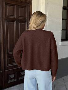 Women's Elegant French Romantic Casual Loose Knit Cardigan Sweater, Minimalist Design For Autumn/Winter - Coffee Brown - View 4
