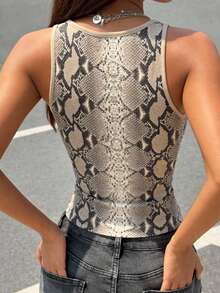 LOVE JOYY Women's Snake Print Halter Neck Crop Top, Y2K 80/90s Glamour Fitted Sexy Camisole, Suitable For Summer Everyday Wear, Parties, And Dates - Multicolor - View 4