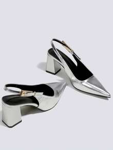 女士银色时尚高跟鞋，露趾高跟鞋，派对高跟鞋，婚鞋，玛丽珍鞋，正式礼服鞋，尖头高跟凉鞋 - 銀色 - 查看 4