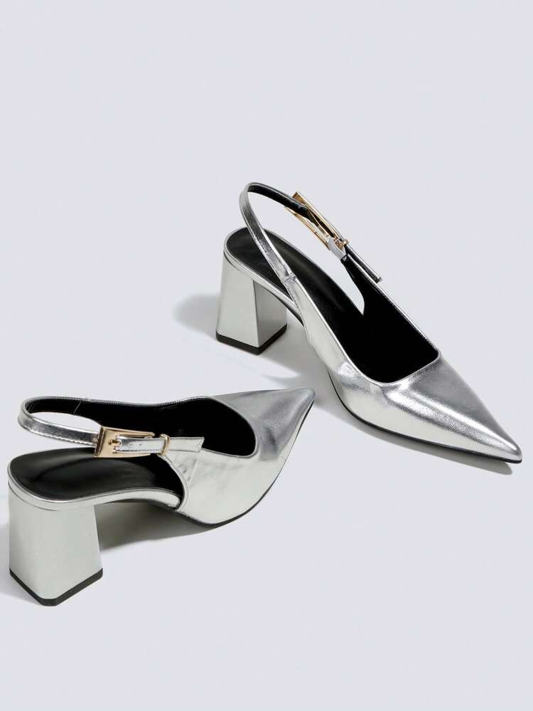 女士银色时尚高跟鞋，露趾高跟鞋，派对高跟鞋，婚鞋，玛丽珍鞋，正式礼服鞋，尖头高跟凉鞋 - 銀色 - 查看 4