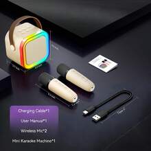 Mini Karaoke Machine For Kids, Colorful LED Portable Bluetooth Singing Speaker With 2 Mics, Christmas Birthday Gifts For Girls Boys - Beige - View 2