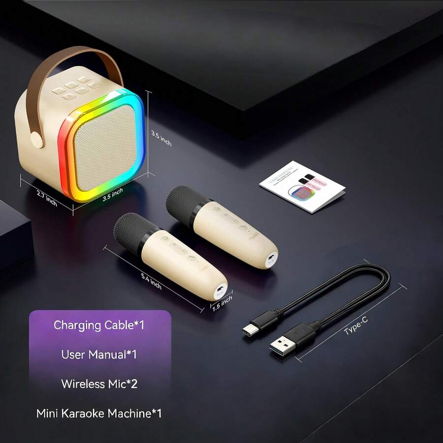 Mini Karaoke Machine For Kids, Colorful LED Portable Bluetooth Singing Speaker With 2 Mics, Christmas Birthday Gifts For Girls Boys