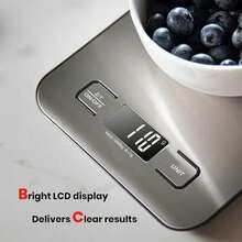 1 pièce Balance de cuisine numérique haute précision, avec écran LCD, capacité de 22 lb/10 kg, précision de 1 g, 6 réglages d'unité (g/oz/lb/kg), fonction Tare, plateforme en acier inoxydable facile à nettoyer, indicateur de batterie faible, convient pour la cuisson, la cuisine, la préparation de café, la bijouterie, etc. - Argent - Voir 8