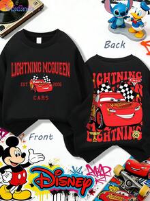 1pc Disney Lightning McQueen Retro Racing Graphic Tween Boys Casual Sweatshirt, Soft & Versatile, Ideal For Back To School & Weekend Hangouts - màu đen - Xem 1