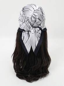 1pc Simple Printed 70cm Square Scarf, New Spring Bandana For Women, Versatile Waist Belt, Bag Decor, Headband, Fashion Neckerchief - Black and White - View 6