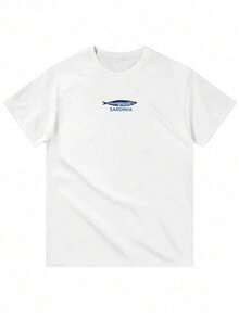 沙丁鱼罐头设计宽松大码女士短袖圆领休闲T恤，夏季海滩 - 白色 - 查看 3