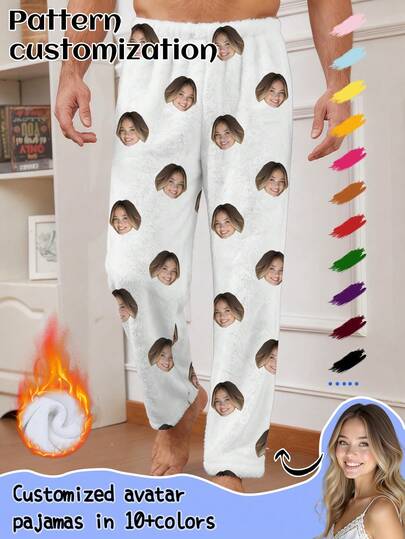 Customized Men's Fleece Pajama Pants, Can Print Any Pattern, Personalized Sleepwear With Photos, Funny Customized Images, Comfortable Sleepwear. Suitable For Holiday Gifts, Birthdays, Presents, Personalized, Colorful, Cute, Witty, Unique Custom, Ideal Gifts For Boyfriends/Girlfriends, Suitable For Boyfriends, Girlfriends, Family, Friends, Elders, Fashionable For Autumn, Holiday Parties