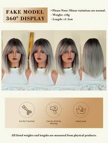 NICKY WALL 16英寸灰色渐变波波头假发，短直发带刘海，高密度耐热合成纤维，适合日常、派对、节日等场合，新手友好，无需胶水，无痕，绝佳礼物 - 漸變灰色 - 查看 6