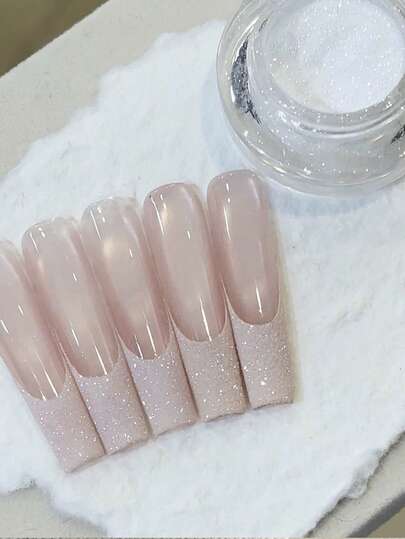 1pc White Transparent French Rhinestone Reflective Nail Glitter Powder, DIY Nail Art Charm, Suitable As Valentine's Day Gift For Girls, Glitter Gel Polish