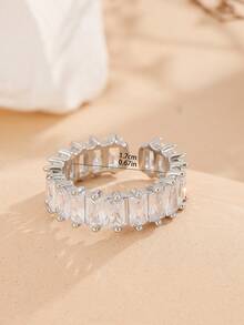 1pc Rectangular Fully Paved Crystal Ring, Fashionable Luxury Exquisite Niche Design Adjustable Women's Ring - Yellow Gold - View 10