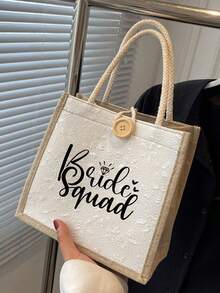 新娘蕾丝印花手提包 白色化妆包 - 印有“爱意满满”字样，新娘字母图案，单件派对婚礼旅行洗漱包，便携式化妆包，多功能包，旅行化妆包，字母图案拉链收纳包 - 彩色 - 查看 6