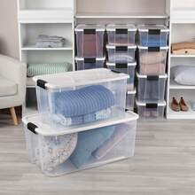 Sterilite 70 Quart Ultra Storage Box, Transparente con Tapa Blanca y Cierres Negros, 4-Pack - Blanco - Ver 5