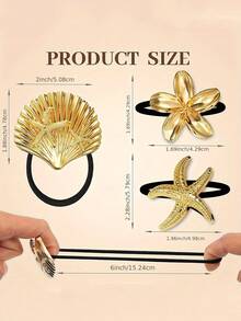 3 Pieces Golden Hairpin Set. The Metal Hairpin Is Suitable For Thick Hair. The Elegant Geometric Design. The Golden Hair Accessory Has Elasticity And Does Not Damage The Ponytail Holder. 3 Styles Of Ocean Patterns. Hairstyle Design, Simple Hair Tie, Elegant Design. High-Quality Hairpin. Multiple Packaging Hairpins. Thick Hair Solution. Essential For Fashionable Women. ,Rubber Bands ,Scrunchies ,Hair Rope Elastic Band - Multicolor - View 3