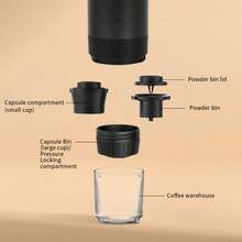 Portable Electric Capsule Coffee Machine, American-Style Pump-Driven Compact Espresso Machine, Suitable For Car Travel And Home Use, USB Portable Mini Heated Espresso Capsule Coffee Machine, A 3-In-1 Heated Coffee Machine + Portable Espresso Machine + Coffee Powder And Capsules Of Various Sizes, Making Coffee Accessible Wherever You Go. - 黑色 - 查看 8