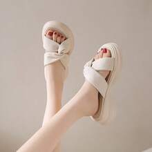 Sandalias de plataforma con tacón de cuña para mujer Sandalias de plataforma de verano para mujer - Novedad Sandalias para exterior con suela blanda, transpirables y antideslizantes. Suela gruesa con detalles trenzados para un sofisticado estilo playero francés. El diseño en negro combina a la perfección con vestidos. - Blanco - Ver 4