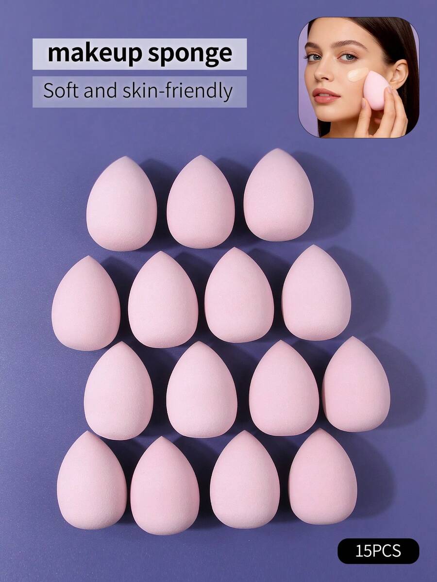 15件套柔软化妆海绵套装 - 美妆蛋和粉扑，适用于粉底、化妆品晕染和日常化妆 - 淺粉色 - 查看 1
