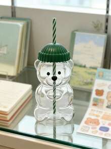 Cute Bear Straw Cup With Lid & Straw | Plastic, Reusable, Honeybear Cup, Cute Mugs Bears Sippy Cups, Ideal For Hot And Cold Drinks, Coffee, Wine, Juice, Smoothies, Boba, Birthday Gift, High Aesthetic Value, Party Drinkware, Valentine'S Day, New Year Gift, Exquisite Creative Gift, Ramadan Gift (Candy Cane Stripes) - Multicolor - View 8