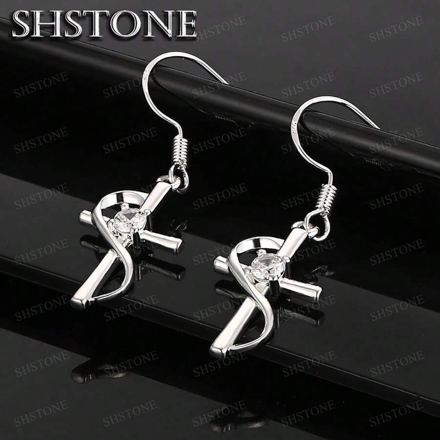 925 Sterling Silver Plated Elegant Noble Design Beautiful Fashion Women Wedding Earring Jewelry Free Shipping Factory Price - Silver - View 1