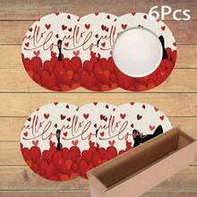 2pcs/4pcs/6pcs Red Heart, Cute Cat Pattern Silicone Placemats, Valentine's Day Style, Holiday Gift, Seasonal Decor, Suitable For Dining Table, Coffee Bar, Washable, Home Decor, Coasters, Draining Mats, Kitchen Table Mats, Indoor/Outdoor Party Decorations, Ideal Gift - Multicolor - View 14