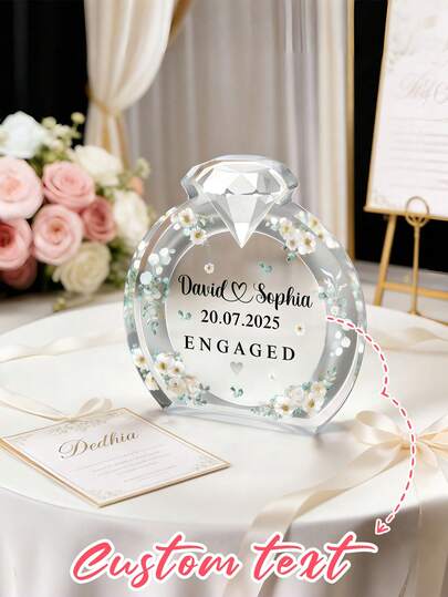 Customized Acrylic Wedding/Engagement Plaque, Couple Engagement Plaque, Wedding Gift, Engagement Gift, Wedding Reception Desk Decor, Romantic Gift For Anniversary, Special Occasions, Bedroom Decor, Gift For Girlfriend/Boyfriend/Friends, Multifunctional, , Decorative, Gift For Husband/Boyfriend, Anniversary Gift