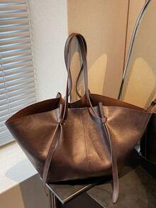 Sac à bandoulière rétro à la mode et grande capacité, sac fourre-tout léger et polyvalent pour un usage quotidien simple et décontracté, sac sous le bras de style de conception de niche en couleur unie, sac polyvalent et populaire pour femmes, convenant pour le shopping, les déplacements, le travail et les voyages quotidiens - Marron - Voir 7