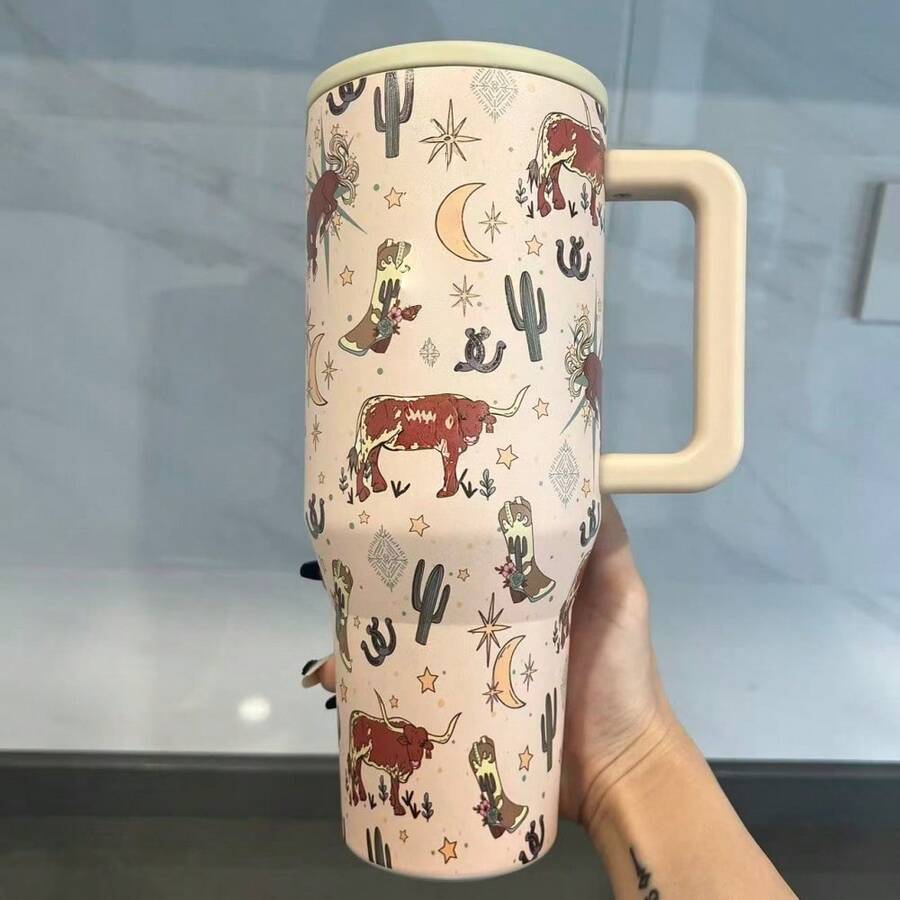 HYDRO-40 Ounces - - Stainless Steel Portable Water Bottle, Equipped With A Straw And Handle, Double-Layer Vacuum Insulated Stainless Steel Water Bottle, High-Quality Summer Drink Container, Using Vacuum Insulation Technology, Large Capacity, Suitable For Exercise, Travel, Outdoor Activities, Fitness, Office Use, Teacher Gifts, Valentine's Day Gifts, Birthday Gifts, Thanksgiving Gifts, Christmas Gifts, Halloween Gifts, Halloween Party Gifts, Party Supplies, Etc. For Various Occasions. - Bò miền Tây - Xem 1