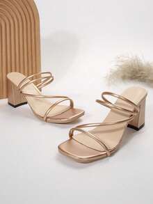 Vintage Multi-Strap Faux Leather Chunky Heel Sandals For Women, Soft Leather Outer, Slimming, Fashionable, Versatile, Comfortable - Champagne - View 7