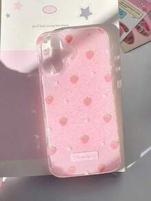 1pc Cute Strawberry Pattern Smartphone Case, Glitter Pink Soft Cover, Compatible With Apple Mobile Phone Case Compatible With IPhone17 IPhone17Promax 17 16 15 12 14 13 11 16Pro Phone Covers, Suitable For Girls, To Give To Relatives, Friends, Classmates, Best Friends Gifts - Pink - View 2