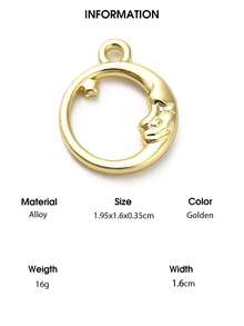 10pcs Alloy Pendants, Flat Round With Moon/Star/Moon, Golden/Light Gold - Gold - View 18