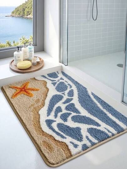 海洋元素浴室地垫套装（1件装），多色沙滩主题高级羊绒浴室地垫，适用于浴室、厨房、户外、室内、走廊、卧室、客厅、床边等场所，可机洗，易于清洁，是卧室和浴室的必备品。