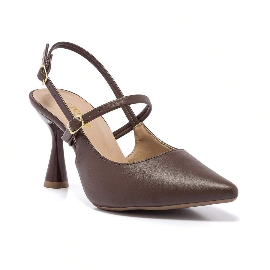 Stessy Shoes Women's Slingback Pumps High Heels With Buckle Straps, Shiny Rhinestones, Classic, Comfortable - 鏽棕色 - 查看 1