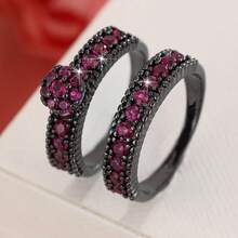 女士两件套铜戒指，优雅复古新娘叠戴戒指，镶嵌闪亮锆石，日常/婚礼首饰，情人节礼物 - 婚禮對戒1 - 查看 41