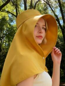 [Sun Hat Shawl] | Sunscreen Cap With Sunscreen Shawl | Women's Oversized Wide-Brimmed Sun Hat | Comprehensive Sun Protection For Head, Shoulders And Neck | Breathable And Lightweight | Suitable For Beach, Hiking, Travel, Camp And Outdoor Activities | Perfect Gift For Women - Yellow - View 3
