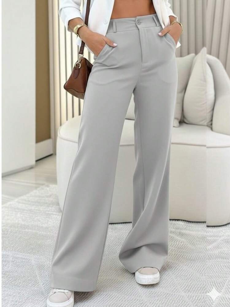 calça feminina pantalona calça social com bolso - Cinza - Visão 1