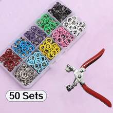 50件套按扣套装，包含按扣钳和按压工具，各种空心缝纫按扣，适用于布料DIY和服装缝纫 - 彩色 - 查看 7