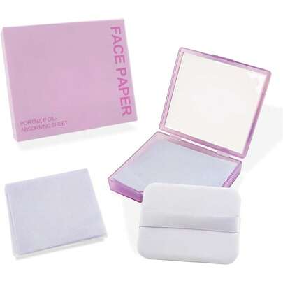 3-In-1 Facial Blotting Paper Set, Includes 100pcs Blotting Papers, Portable Mirror And Sticky Makeup Sponge, Suitable For Oily Skin, Unisex Design