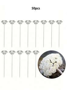 50/100pcs Diamond Bouquet Pins, Brooches, Nail Pins, Positioning Pins Suitable For DIY Crafts, Weddings, Anniversaries, Bridal Bouquets, Sewing Corsages, Wedding Bouquets, Clear Flower Pins, Wedding Accessories, Christmas Decorations - Multicolor - View 11
