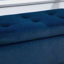 Luxury Storage Bench, Covered In Blue Velvet-Effect Polyester And Rubberwood, With Armrests, 107 X 42 X 65 Cm, Ideal For The Living Room And Entrance.