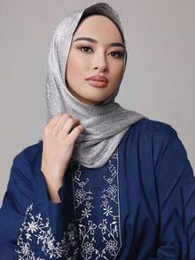 Simple Collection Women's Mesh Breathable Shiny Tassel Modest Hijab Muslim Headscarf - Multicolor - View 2