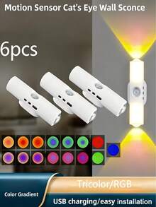 6/3/1pc Smart Sensor Double Head Cat Eye Wall Lamp,Intelligent RGB Multi-Color Change,Three-Color Cat Eye Lamp,LED Human Sensing Night Light,Suitable For Bedroom,Living Room,Corridor,Railings,Porch, Outdoor Wall Lamp, Valentine's Day Atmosphere Lamp, - White - View 4