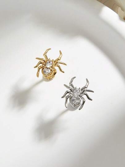 1件哥特朋克蜘蛛钻石不锈钢耳环，适合女性日常佩戴