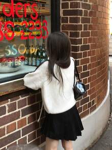 Women's Solid Color Loose Fit Pullover Sweater - Apricot - View 7