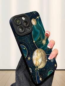 时尚、流行、个性化，星空金色月亮与银河大理石纹图案设计主题，奢华防震，美观可爱，保护镜头凸起，兼容 17/17Pro/17Pro Max、16、15、14、13、12、11 Plus/Pro Max及系列，以及Galaxy S/A系列，复活节、圣诞节、万圣节礼物/生日礼物，送给女朋友、男朋友、朋友或自己 - 黑色 - 查看 4