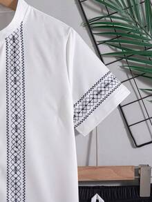 Set de 2 piezas Ropa casual de salida para niños con diseño de botones de cuello alto y manga corta con estampado de moda y pantalones cortos de cintura elástica con cordón falso, primavera/verano - Blanco - Ver 6