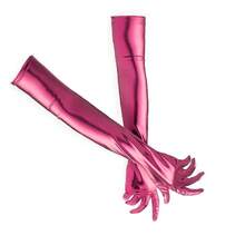 1 par de guantes largos de mujer de cuero sintético sexy, guantes ajustados negros, adecuados para disfraces de Halloween, actuaciones de pole dance en verano - color sólido - Ver 6