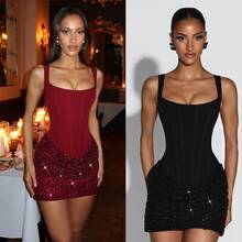 2026 Spring Summer New Lace-Up Sequin Strap Dress Bodycon Dress Slim Fit Party Dress - Black - View 7