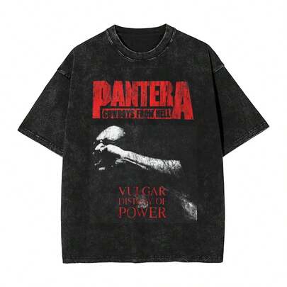 Venomous Black Metal Rock Washed T Shirt Men Pantera Cotton T Shirts Summer O Neck  Cool Tee Shirt Loose Oversize Tops